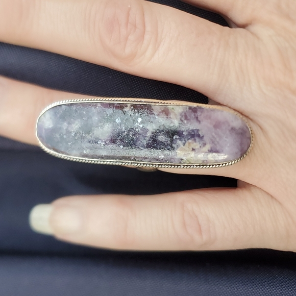 New Oversized Lepidolite 925 Silver Ring. - Picture 8 of 15